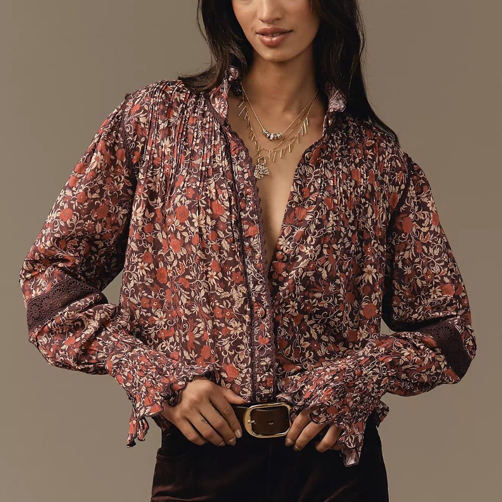 Farm Rio Purple Chelsea Garden Long Sleeve Top Size XL